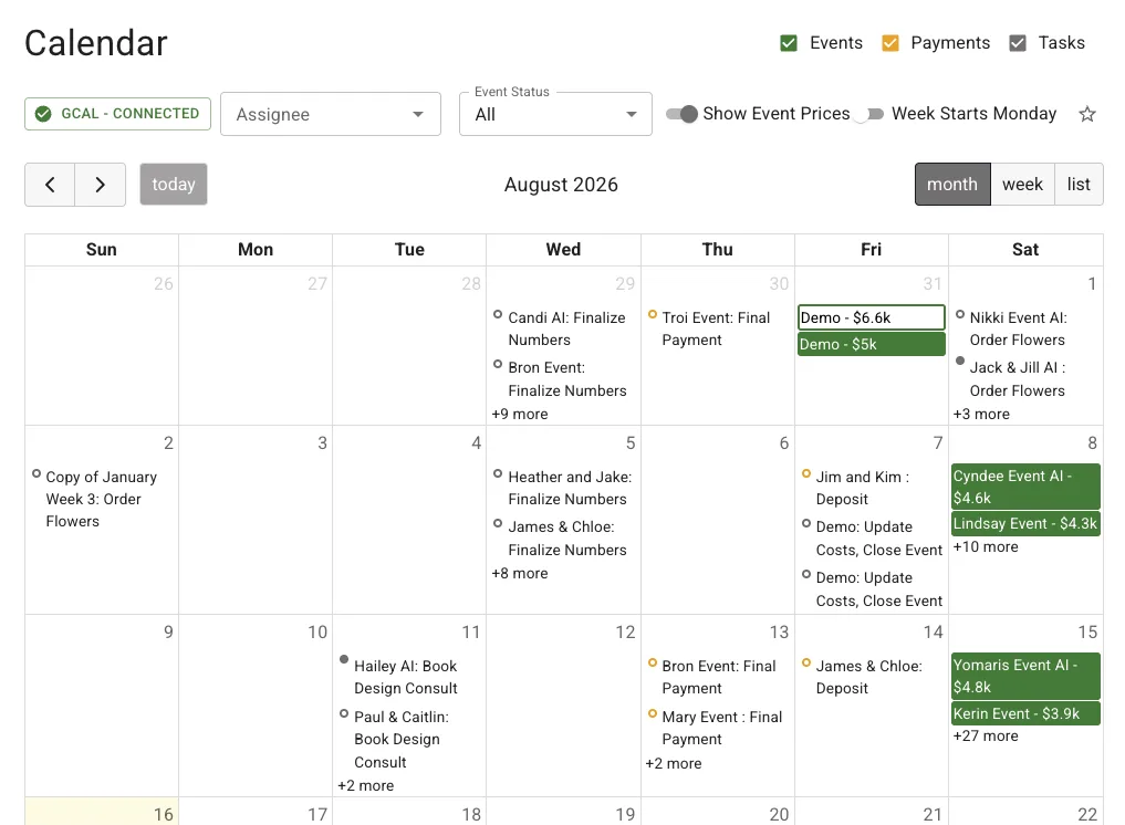 A connected operational calendar in FlowerBuddy