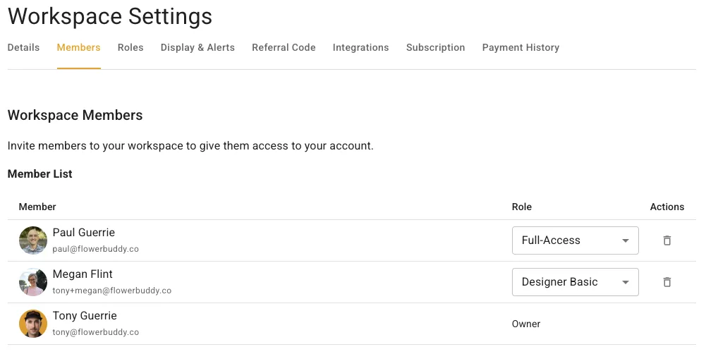 Role-based team permissions in FlowerBuddy