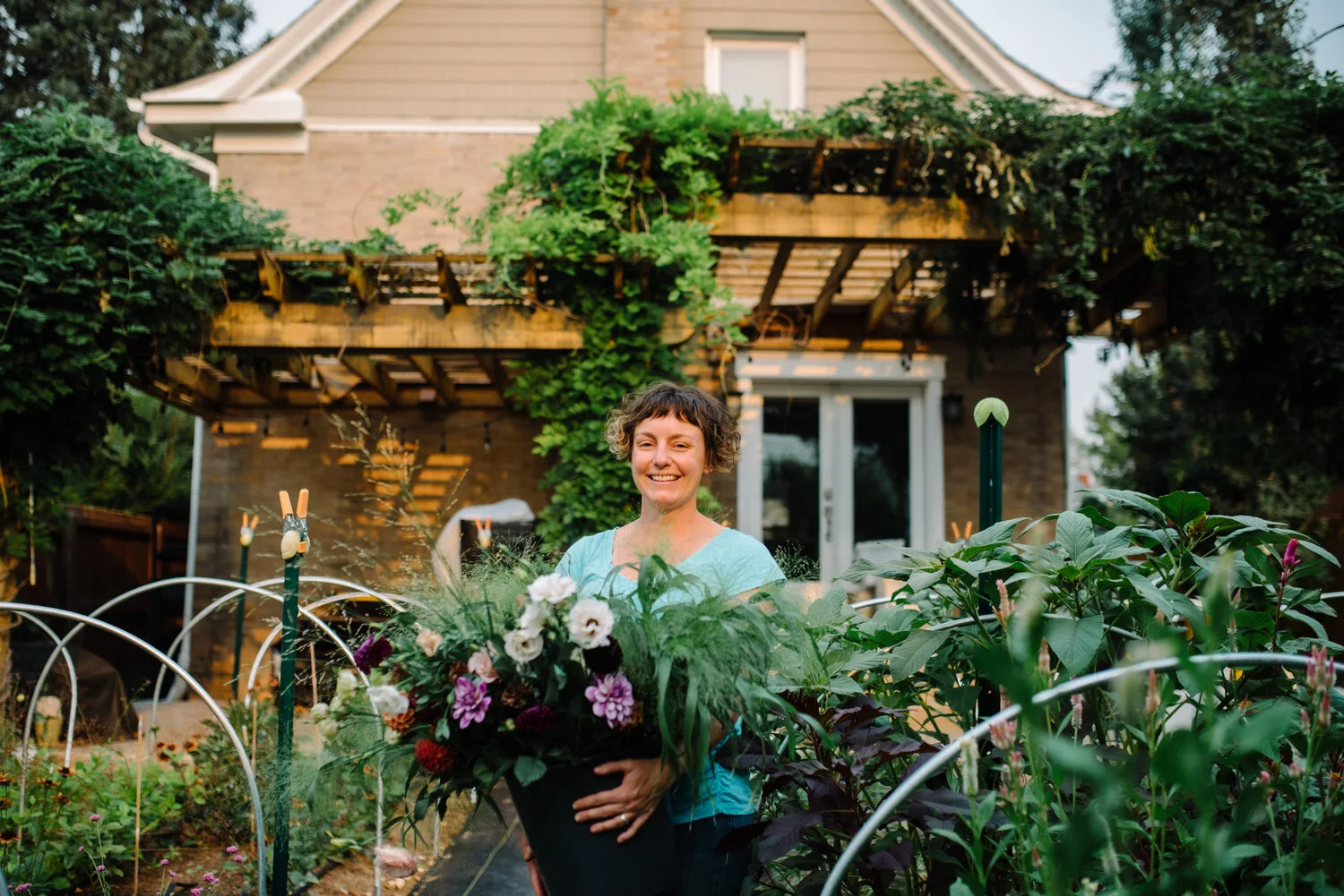 Kim Zimmerman in her flower garden