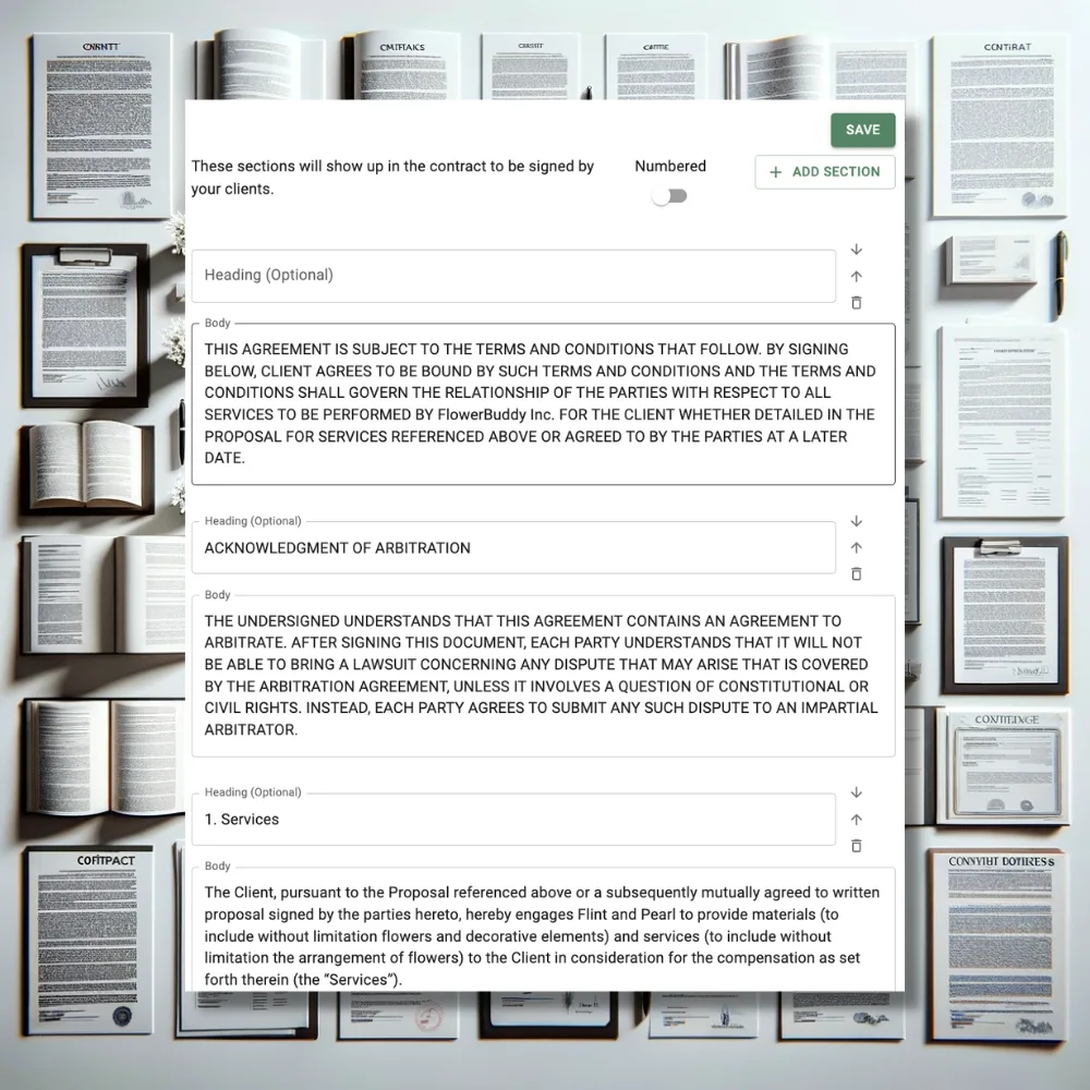 Editing a FlowerBuddy contract template