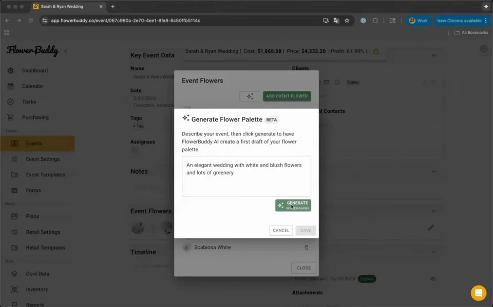 A screen recording showing the use of FlowerBuddy AI Flower Search